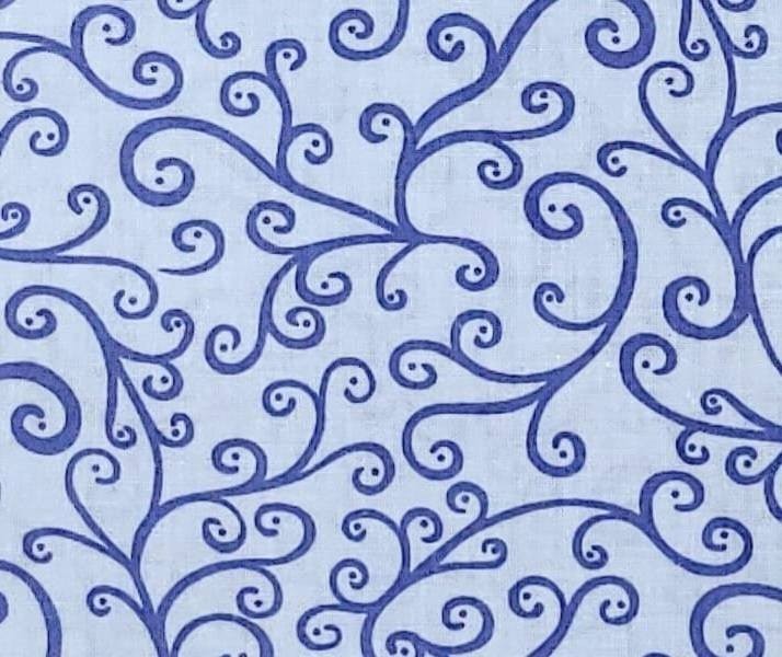 Blue Pastel Vines Scroll Floral Flower Cotton Quilting Fabric 1 3/8 yards only