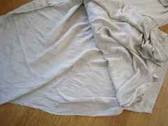 Beige Linen White Tan embroidered lines 129″ Wide Curtain Bedding fabric BTyd