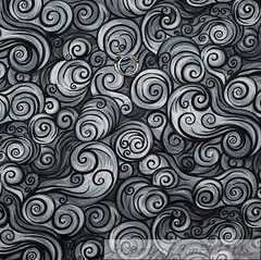 BonEful FABRIC FQ Cotton Quilt Black Gray White Scroll Swirl Dark Night Sky Sale