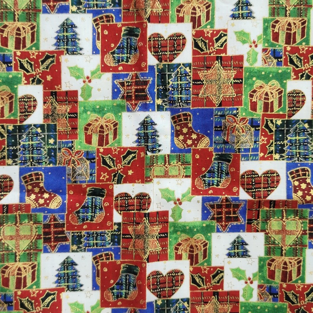 Brother Sister Design Misc Christmas Square Patchwork Fabric Gold Accents 43×36+