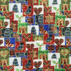 Brother Sister Design Misc Christmas Square Patchwork Fabric Gold Accents 43×36+