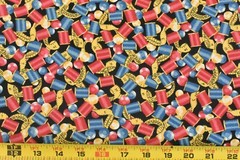 By 1/2 Yd, Vintage, Red Blue Gold Sewing Notions Cotton, Fabric Traditions,P5914