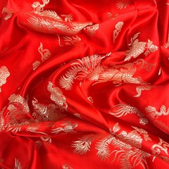 Arisa RED Gold Dragon Brocade Chinese Satin Fabric for Cheongsam/Qipao, Apparel