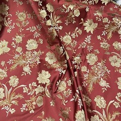 3 Yard Ruby Red Gold Green Upholstery Drapery Jacquard Brocade Fabric 54”
