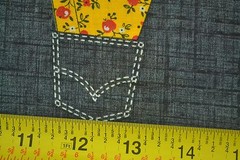 Byy 1/2 Yd, Vintage, Yellow Handkerchiefs & Navy Pockets on Navy Cotton, M6237