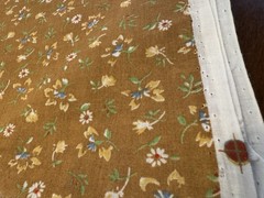 VTG 70s DITSY blue yellow green on caramel brown 100% COTTON FABRIC 2 YDS 42″ W