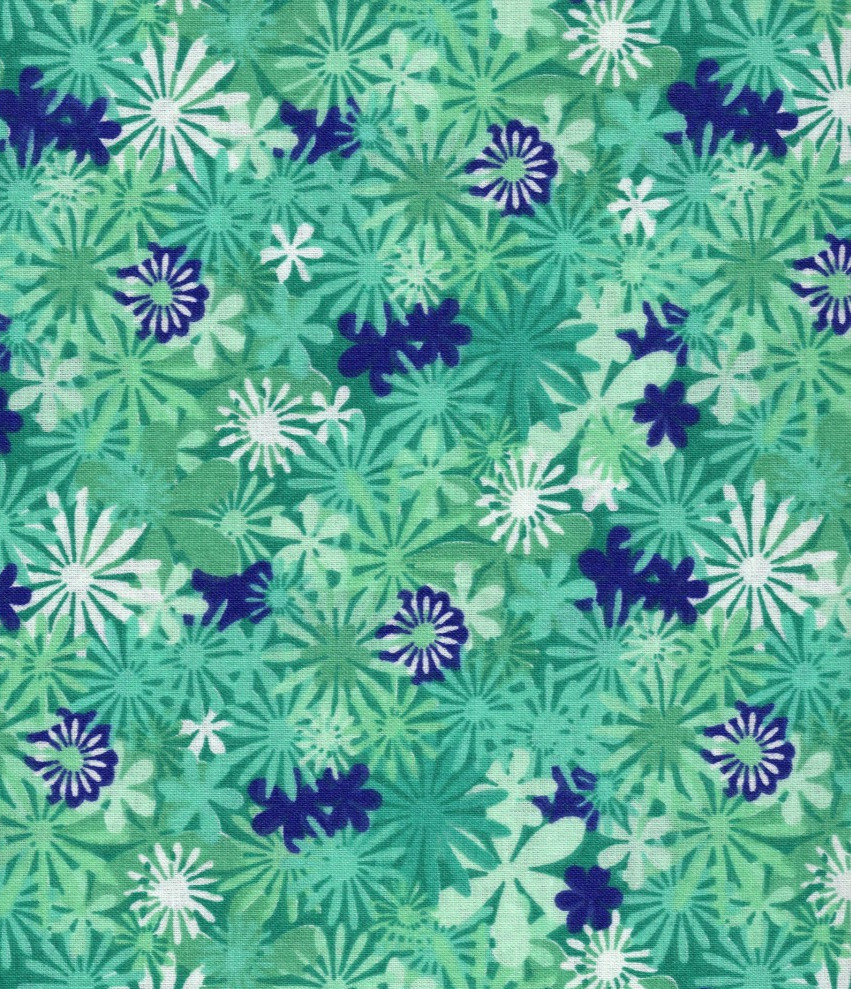 33″x44″ 100% Cotton Quilting FABRIC Navy Blue Green Teal White FLORAL Unbranded