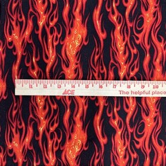 Orange Red Flames Black Cotton Fabric “Movin On” BTHalfY #52