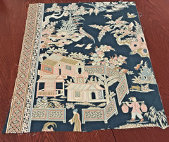 Schumacher Chinois Fabric Remnants Floral Chinoiserie Print Blue Pillows
