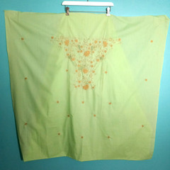 VTG Filipiniana Fabric 44″ x 2.33Yd Embroidered Lime Green Kaftan Barong *spots