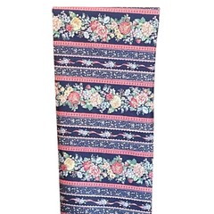 Vintage Joan Kessler Floral Stripe Fabric Concord Cottagecore Navy Cotton Retro