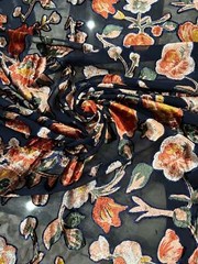 Italian designer Chiffon Velvet Burnout Dark navy blue base with copper shades