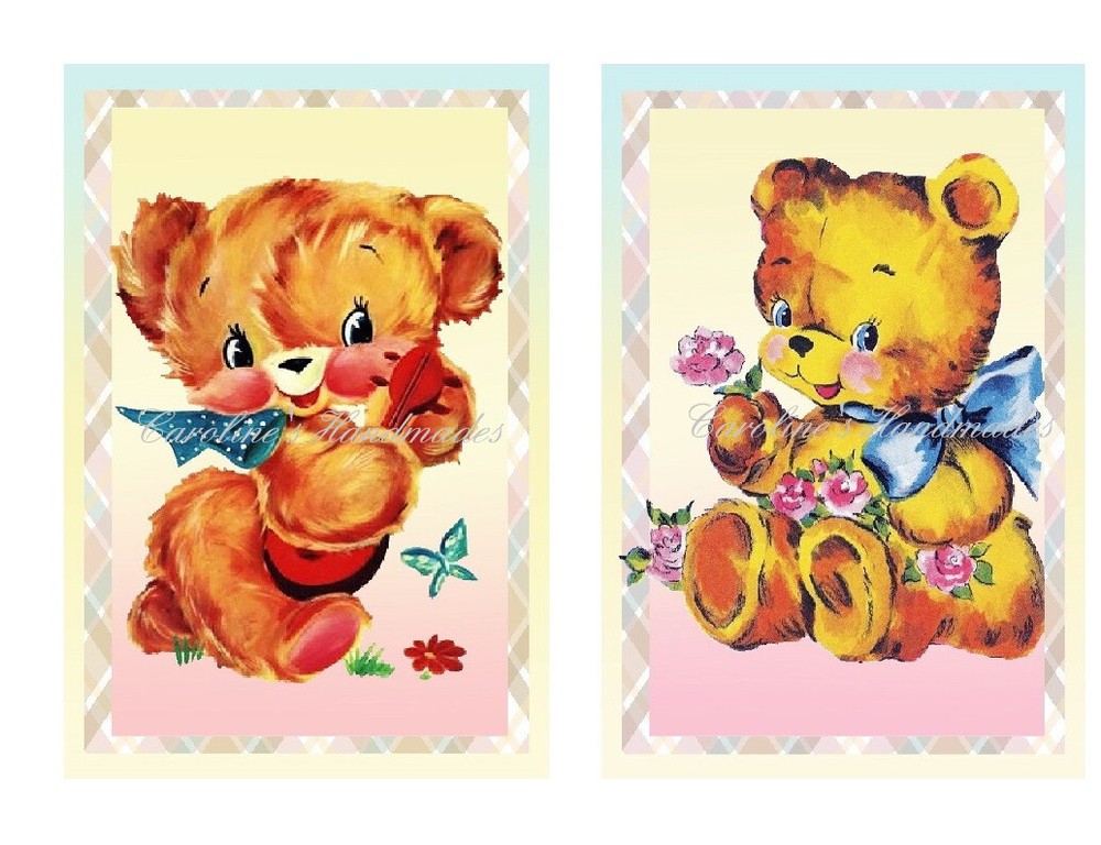 Vintage Teddy Bears A Designer MULTI-SIZE SET Cotton Fabric Quilt Blocks