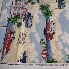 Concord Fabrics CF0999 Chevrolet Bel Air Beach Cars Print Fabric 1 3/8 Yards