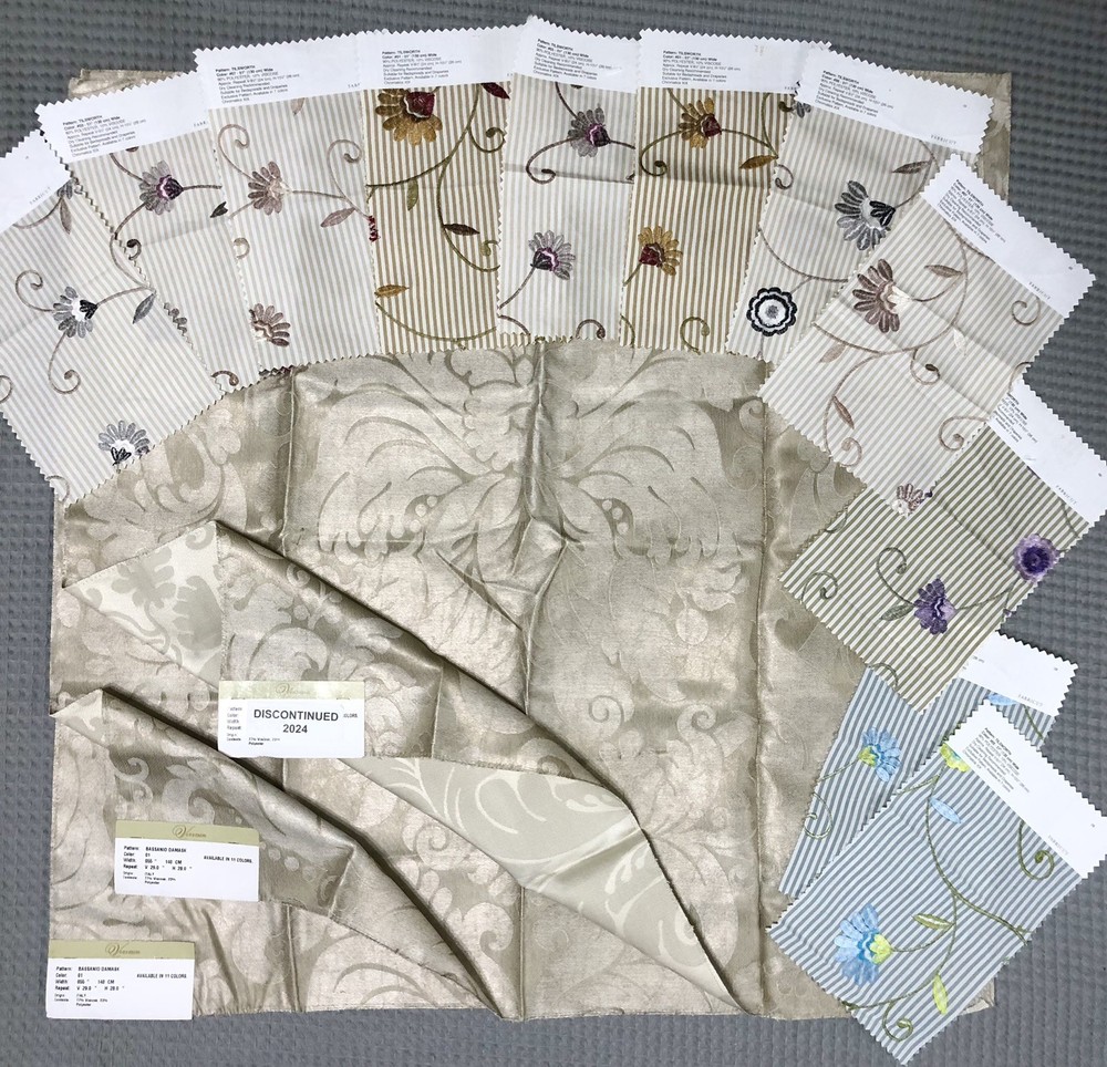 Fabric Swatches 14pc Damask Floral Stripe Viscose Designer Vervain Craft Sample