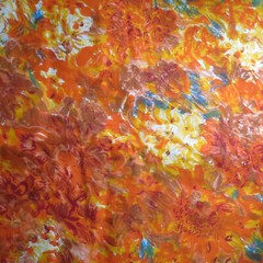 Fabric cotton vintage 36″ wide FLORAL/ FEED SACK LOOK PRINT Orange 3 1/3 yd #827