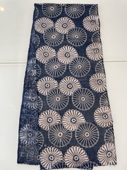 Vintage Japanese Handwoven Katazome Boro Indigo Fabric Chrysanthemum Faded 62″