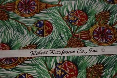 1 yard VTG cotton fabric CHRISTMAS ORNAMENTS bulbs pine tree needles cones