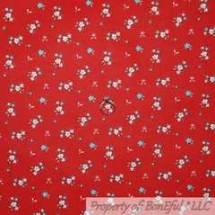 BonEful FABRIC FQ Cotton Flannel Quilt Red Blue White Tiny Small Little Flower S