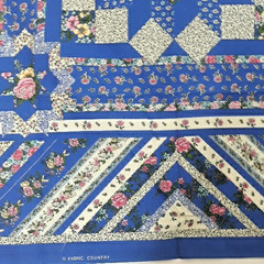 Vintage Fabric Panel 35×45 Cheater Quilt Star Rose Floral Blue Cottage Country