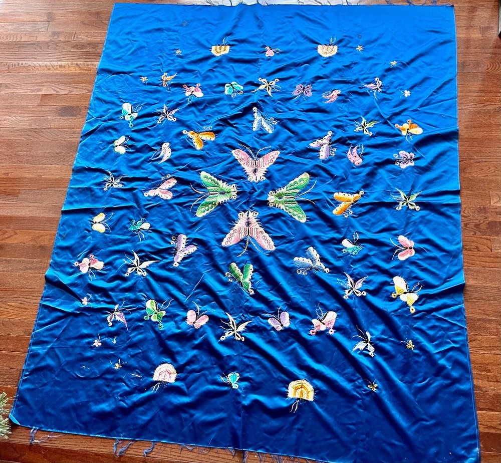 180cm X 150cm Pretty Butterfly embroidered Silk Fabric