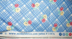 blue 1930s feed sack reproduction floral fabric Apron Strings Chloe’s Closet BTY