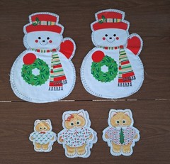 VTG LOT CHRISTMAS FABRIC PANELS Spring Mills SNOWMEN Aprons DEER Santa Cut & Sew