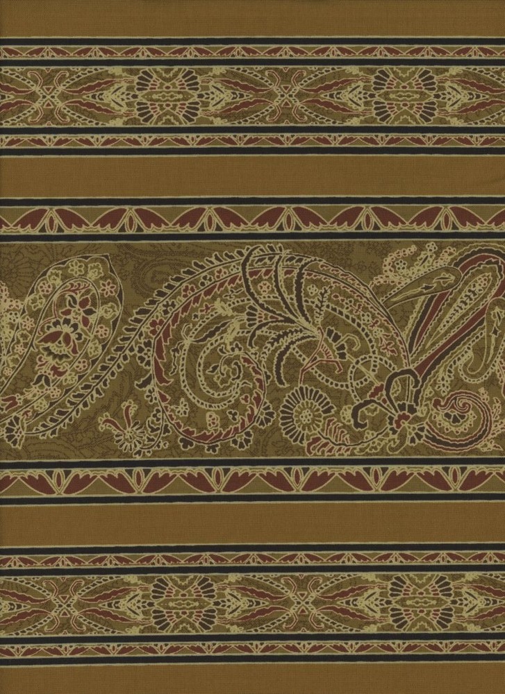 BTHY 18×43 Jinny Beyer Delhi Border Stripe RJR Fabrics 2015 Antique Gold Paisley