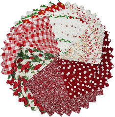 Red Floral Fabric Squares 5X5 Inch, 42 Pcs 100% Cotton Charm Packs for Quilting,