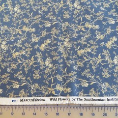 Yard ~ Smithsonian Wild Flowers Branches On Blue ~ $3.99 Ships ANY Amount Fabric