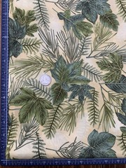 Hoffman Cotton Fabric Indian Summer Green Leaves Pine Needles Gold Yellow BTY