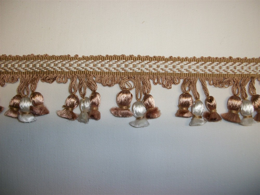 Designer Trim Taupe White Tassels 2.50″ Drop Drapery Upholstery