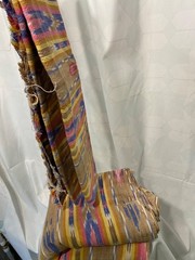 Fabric yardage, 2 pieces woven ikat cotton pink blue tan 42″x132″ + 42 x58″