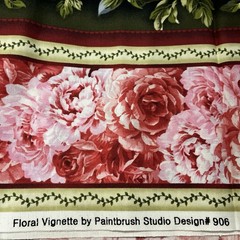 Floral Vignette Pink Red Rose Green Border Stripe Paintbrush Studio 2.5 Y