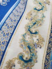 4.4 Yards Blue Gold Floral Stripe Hi-Fashion Fabrics Quilt Cotton Fabric 44″ W
