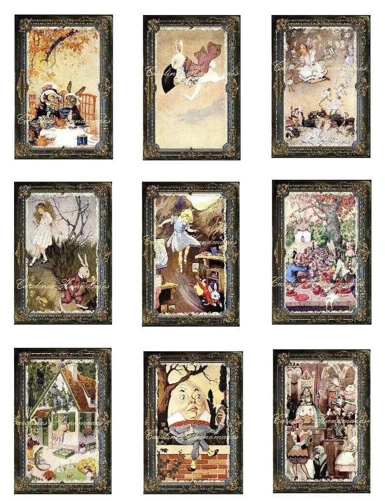 Rare Alice In Wonderland MULTI-SIZE SET Cotton Fabric Quilt Blocks