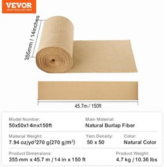 Burlap Fabric Roll 14 Inch x 150 Ft Natural Jute Material For Garden And Crafts