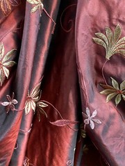 10yd piece 100% SILK FLORAL EMBROIDERED SILK DRAPERY UPHOLSTERY FABRIC Burgundy