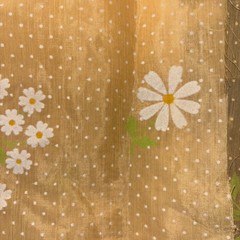Vintage Peach Flocked Swiss Dot Daisy Fabric Pinafore Dress OOP HTF 2 Pieces