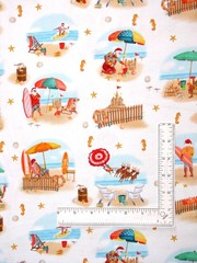 Christmas Santa Beach Fabric By The Yard White Nautical Vacation Cotton Benartex