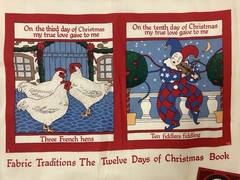 Fabric Traditions 12 Days Of Christmas Book or Quilt Squares Panel Ellen Blonder
