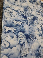 1.50 Yards Native American Indians Fabric Blues White 100 Cotton Horses Legacy
