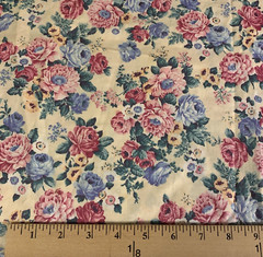 Vintage Floral Fabric By Peter Pan Pink Mauve Blue Yellow Flowers On Cream 2 Yds
