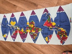 Dymaxion Map Style Playful Planet EARTH Cotton FABRIC PANEL VINTAGE 24 x 58″ NEW