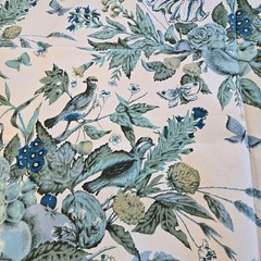 Vintage Waverly Fabric Remnant Plymouth Document Blue Yellow Green Birds READ DS