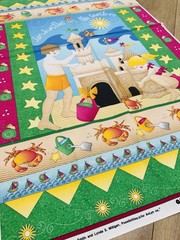 Avlyn Sandcastles on the Seashore Cotton Fabric Panel 44″ x 25″ Children Summer