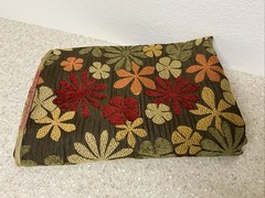 Fabric Remnant Designer Material Brown Flower Power Olive, Orange, Gold 57” X 52