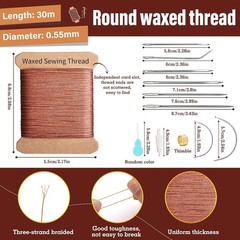Repair Sewing Kit, Upholstery Needle and Thread Kit with 32 Yard Waxed Brown