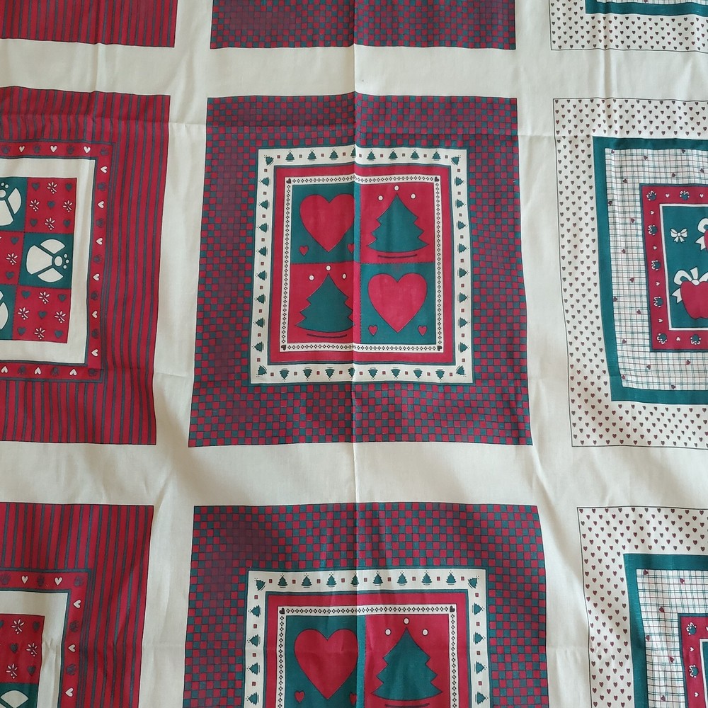 Christmas Cotton Fabric Cheater Quilt Square Blocks Pillow 43″W x 2½ Yds