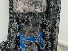 Silver Black Sequins embroidery Lace Fabric 50” Width Sold By The Yard